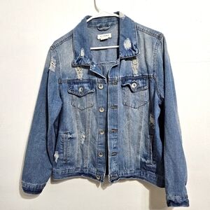 Women's Distressed Jean Jacket. Medium Wash. Size M.